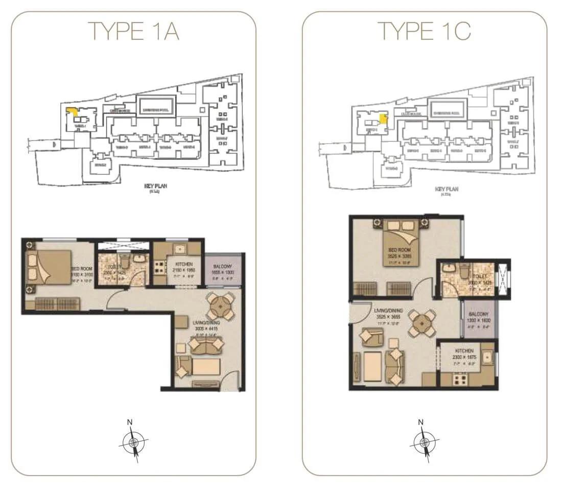 Sobha Serene 1 BHK floor plan