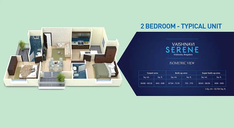 Vaishnavi Serene 2 BHK floor plan