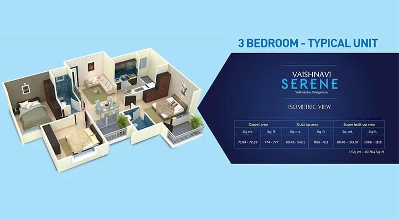 Vaishnavi Serene 3 BHK floor plan