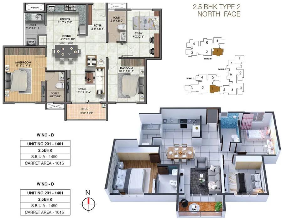 Sumadhura Sushantham 2.5 BHK floor plan, about 1,450 sq ft