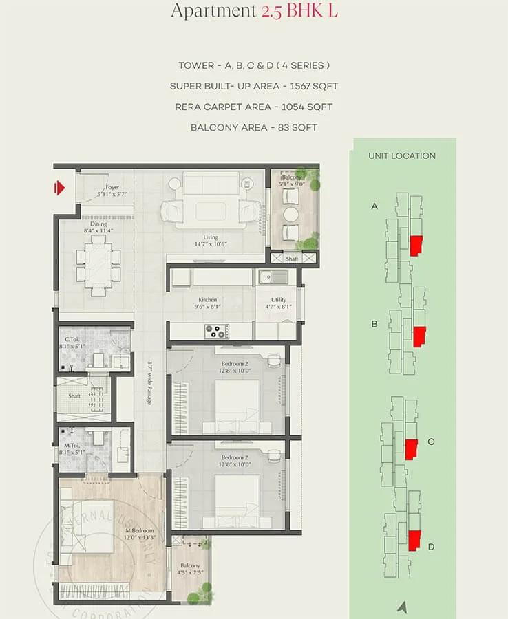 DNR Parklink Phase 2 2.5 BHK floor plan, about 1,567 sq ft