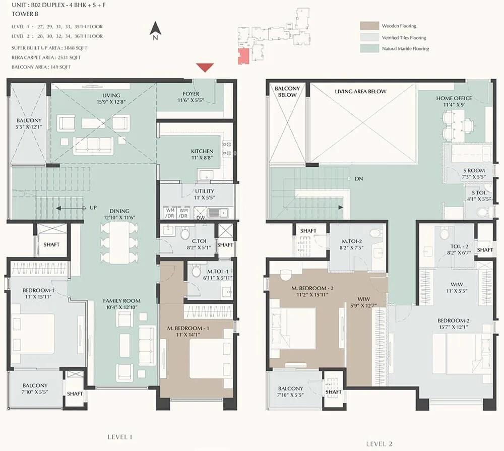 DNR Highline 4 BHK floor plan, about 3,848 sq ft