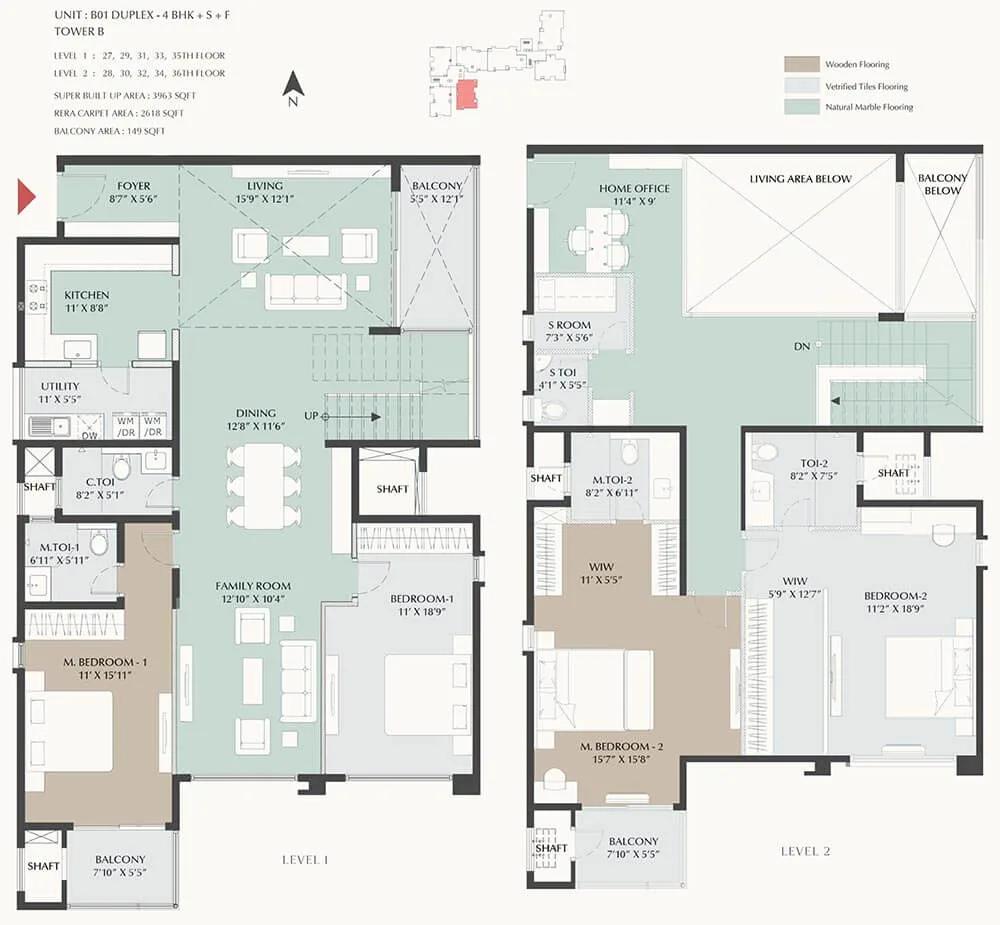 DNR Highline 4 BHK floor plan, about 3,963 sq ft