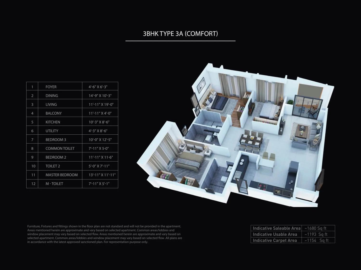 Purva Atmosphere 3 BHK floor plan