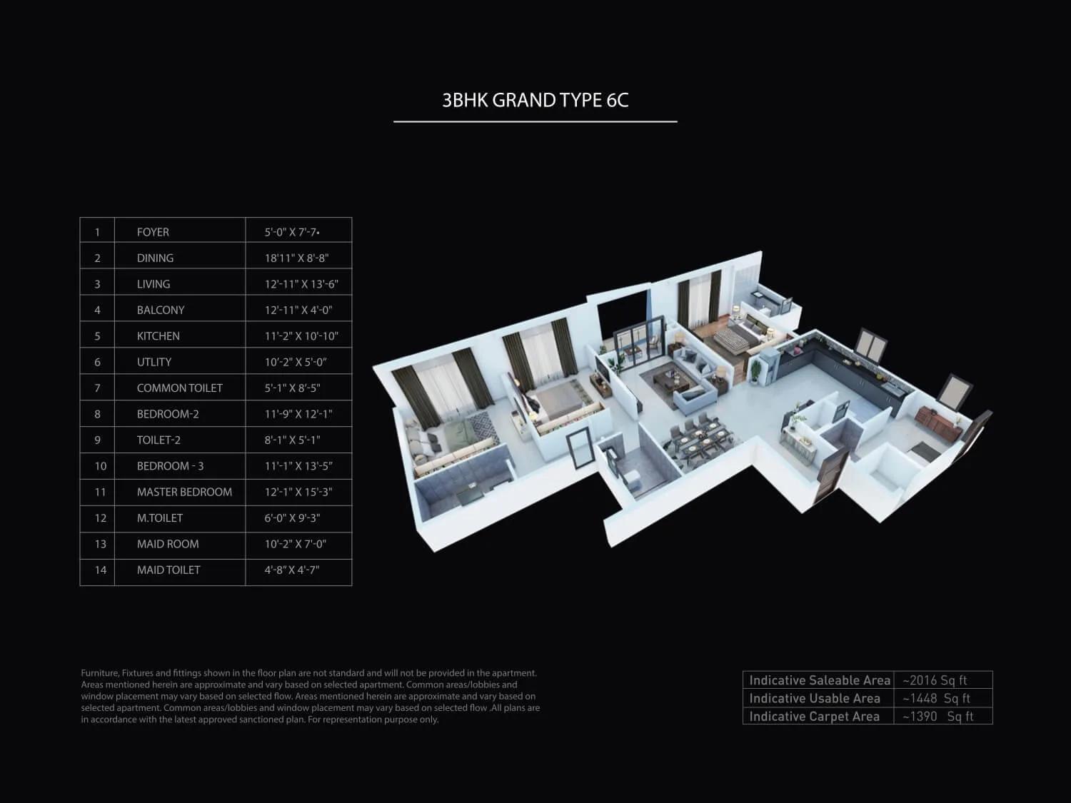 Purva Atmosphere 3 BHK floor plan