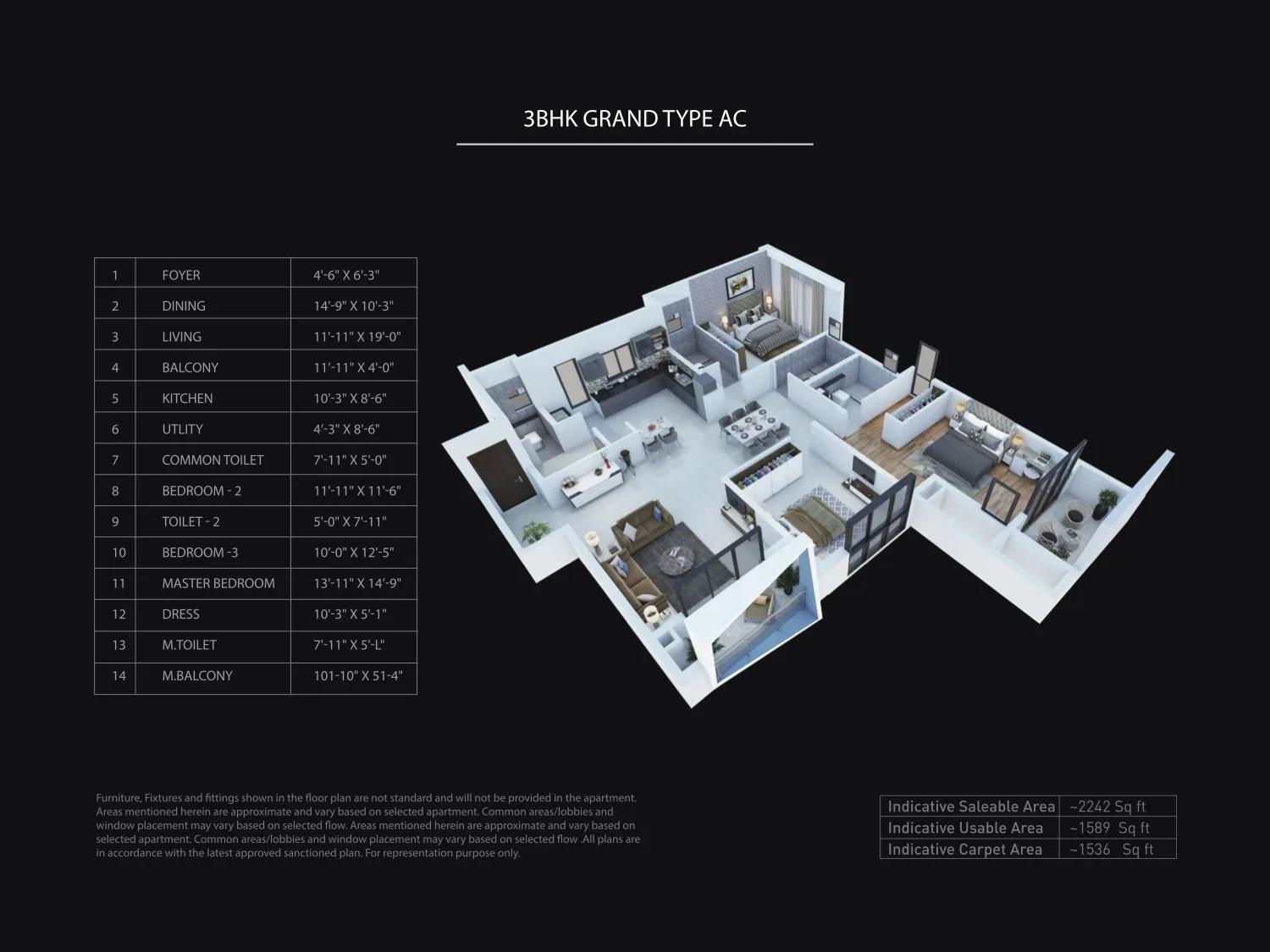 Purva Atmosphere 3 BHK floor plan