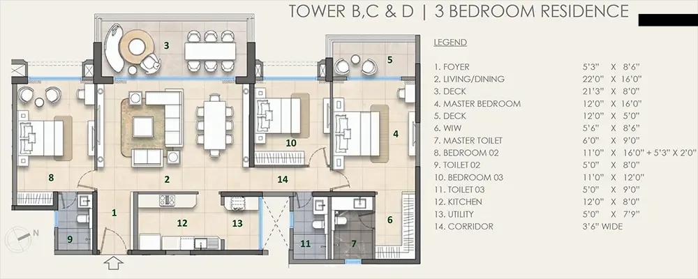 Lodha Beaumont Estate 3 BHK floor plan