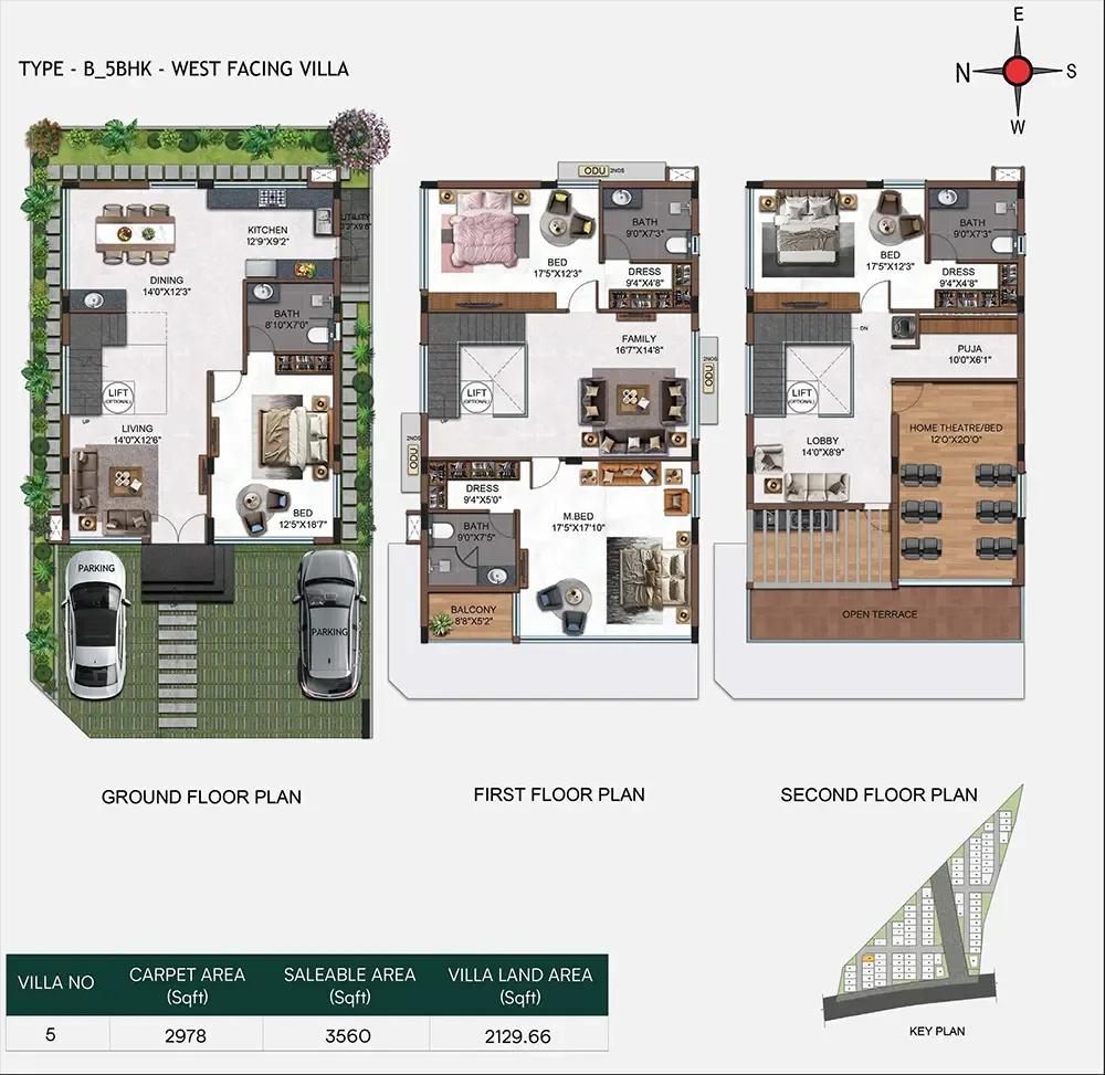 Casagrand Belair 5 BHK floor plan, about 3,560 sq ft