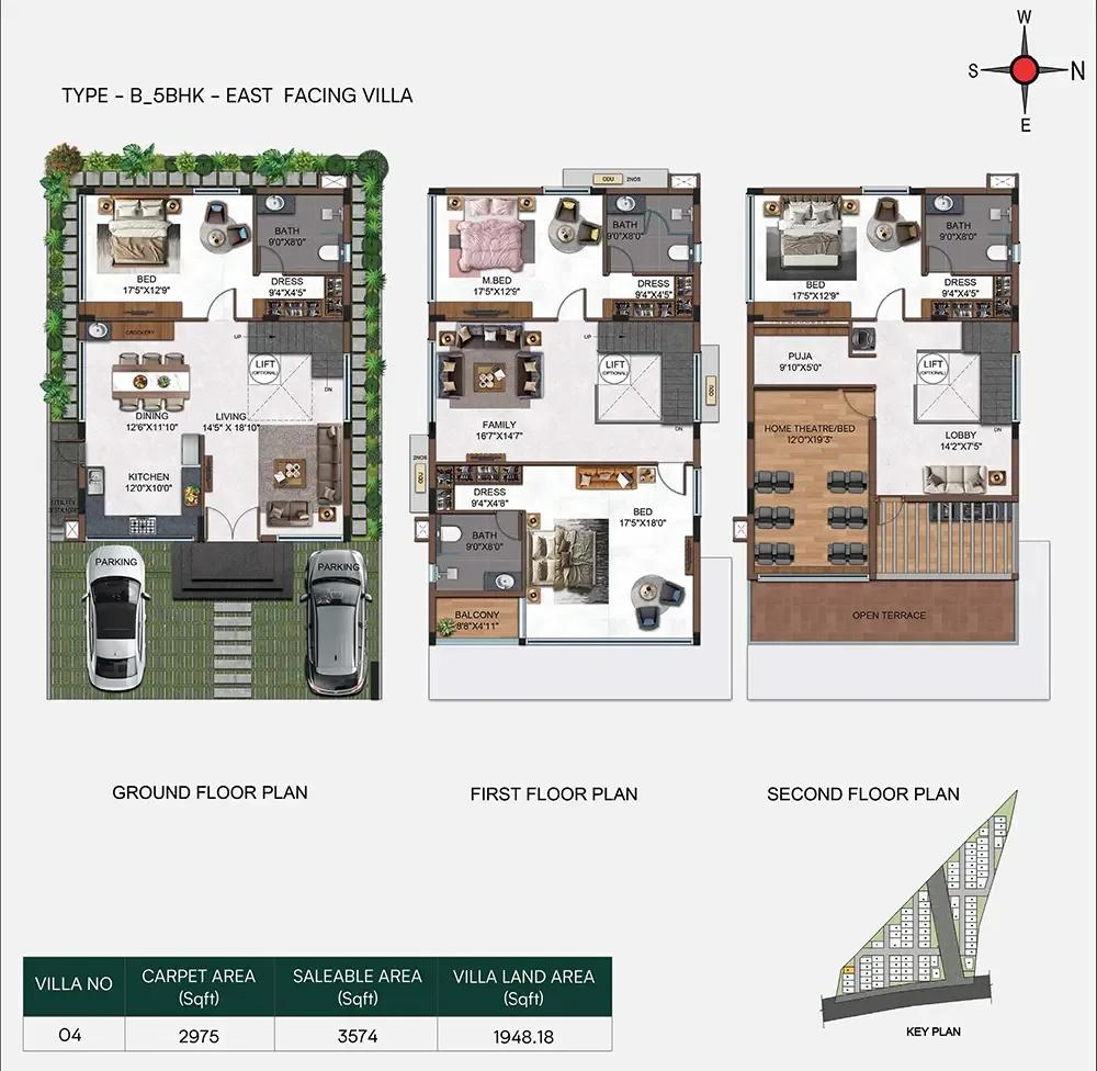 Casagrand Belair 5 BHK floor plan, about 3,574 sq ft