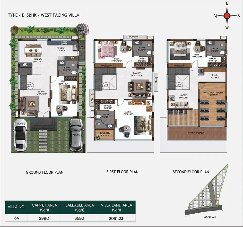 Casagrand Belair 5 BHK floor plan, about 3,592 sq ft