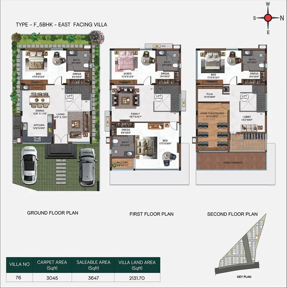 Casagrand Belair 5 BHK floor plan, about 3,647 sq ft