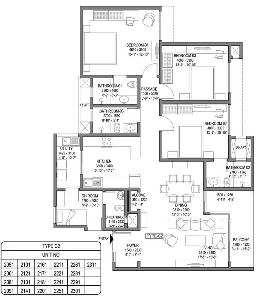 Sobha Royal Crest 3 BHK floor plan