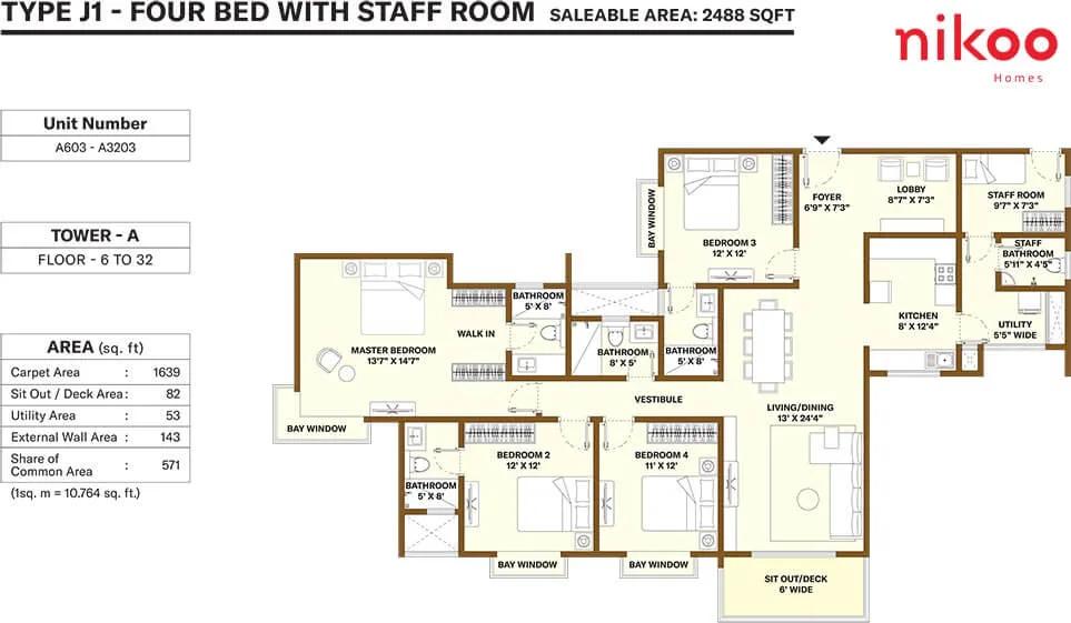 Nikoo Homes 4 4 BHK floor plan, about 2,488 sq ft