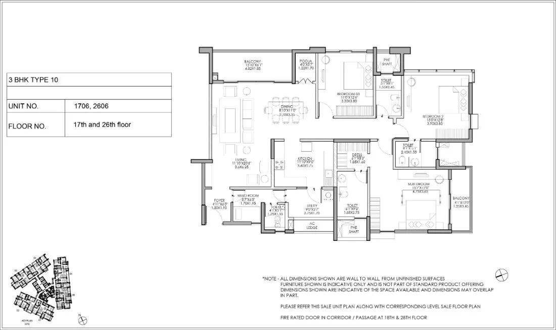 Shapoorji Pallonji ParkWest 3 BHK floor plan
