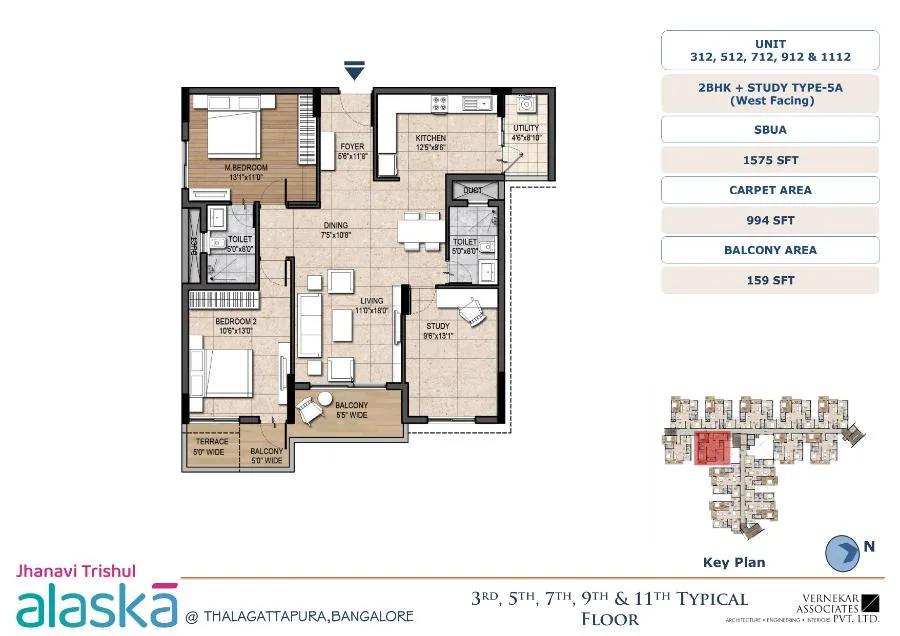 Jhanavi Trishul Alaska Apartments 2 BHK floor plan, about 1,575 sq ft