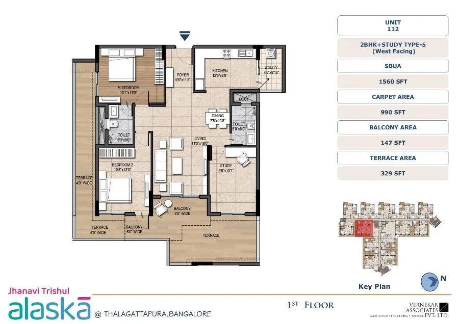 Jhanavi Trishul Alaska Apartments 2 BHK floor plan, about 1,560 sq ft