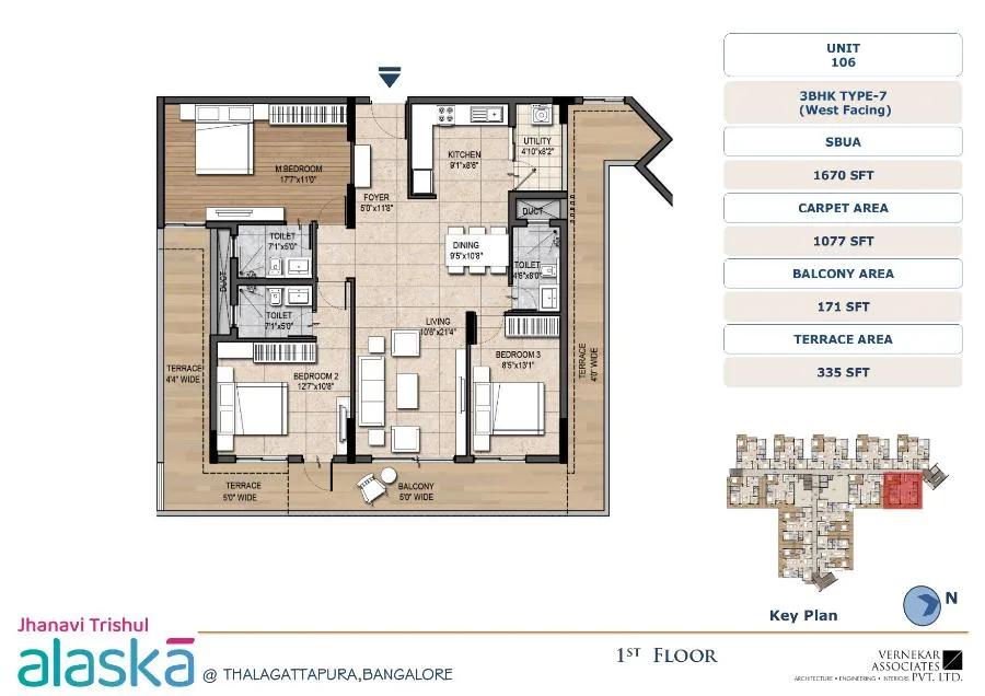 Jhanavi Trishul Alaska Apartments 3 BHK floor plan, about 1,670 sq ft