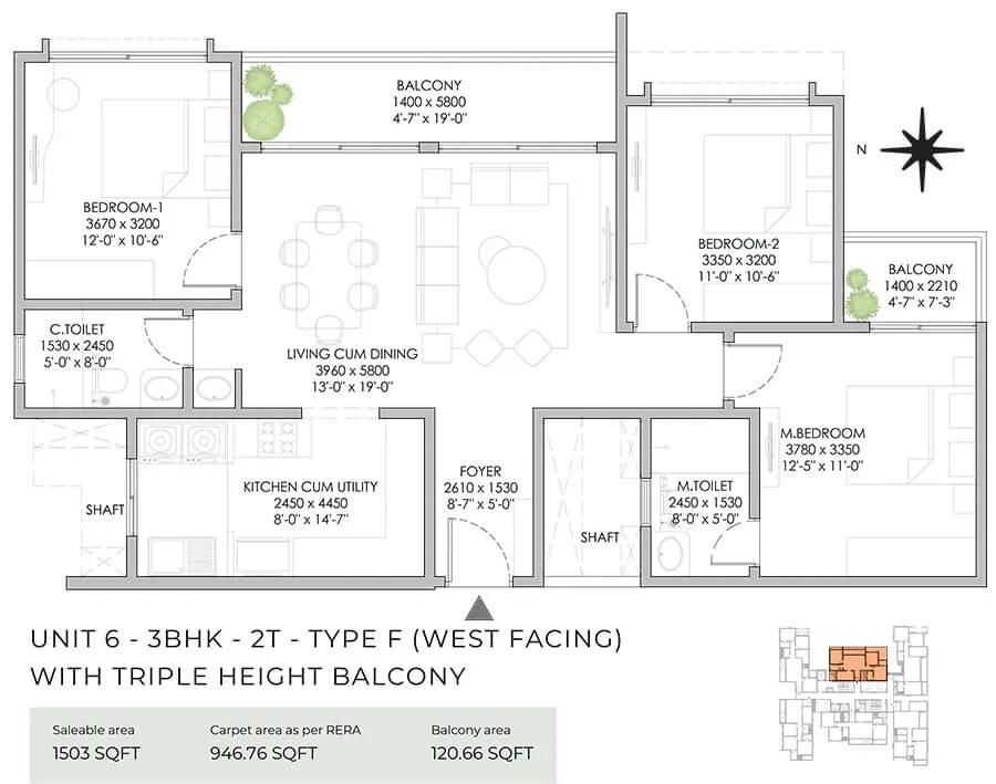 NBR Soul of the Seasons 3 BHK floor plan, about 1,503 sq ft