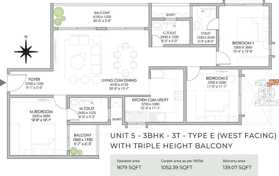 NBR Soul of the Seasons 3 BHK floor plan, about 1,679 sq ft