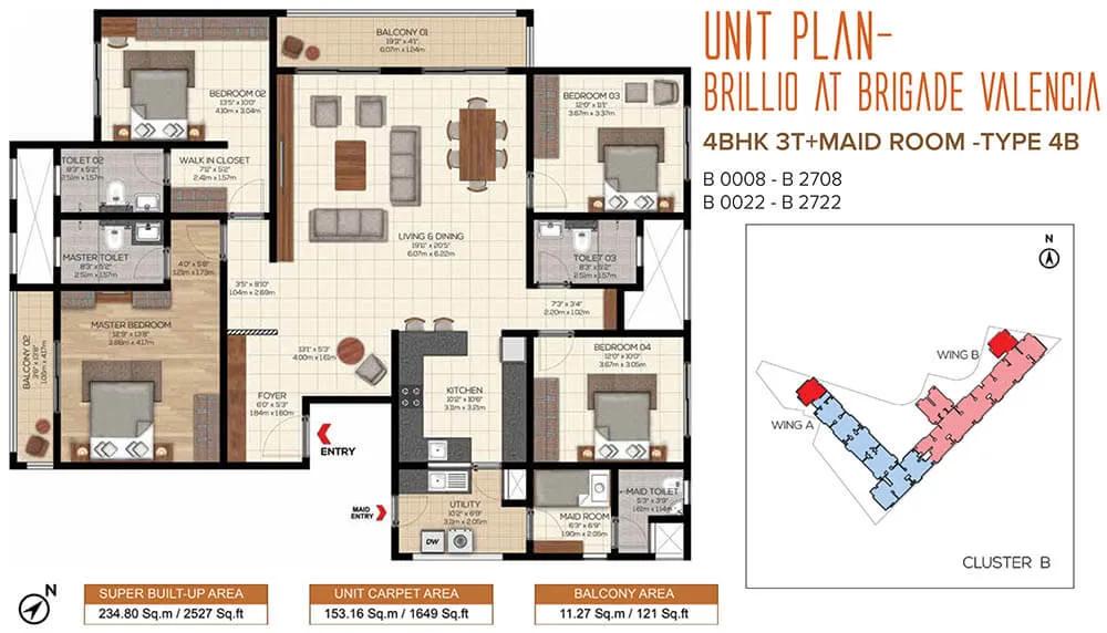 Brigade Valencia Phase 2 Brillio 3 BHK floor plan, about 2,527 sq ft