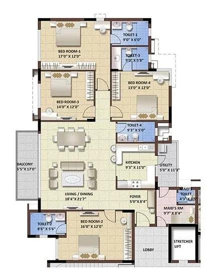 Purva Whitehall 4 BHK floor plan, about 2,359 sq ft