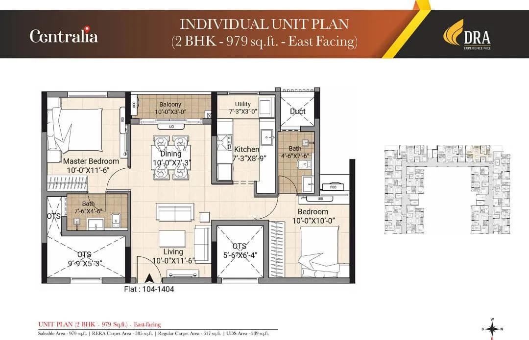 DRA Centralia 2 BHK floor plan