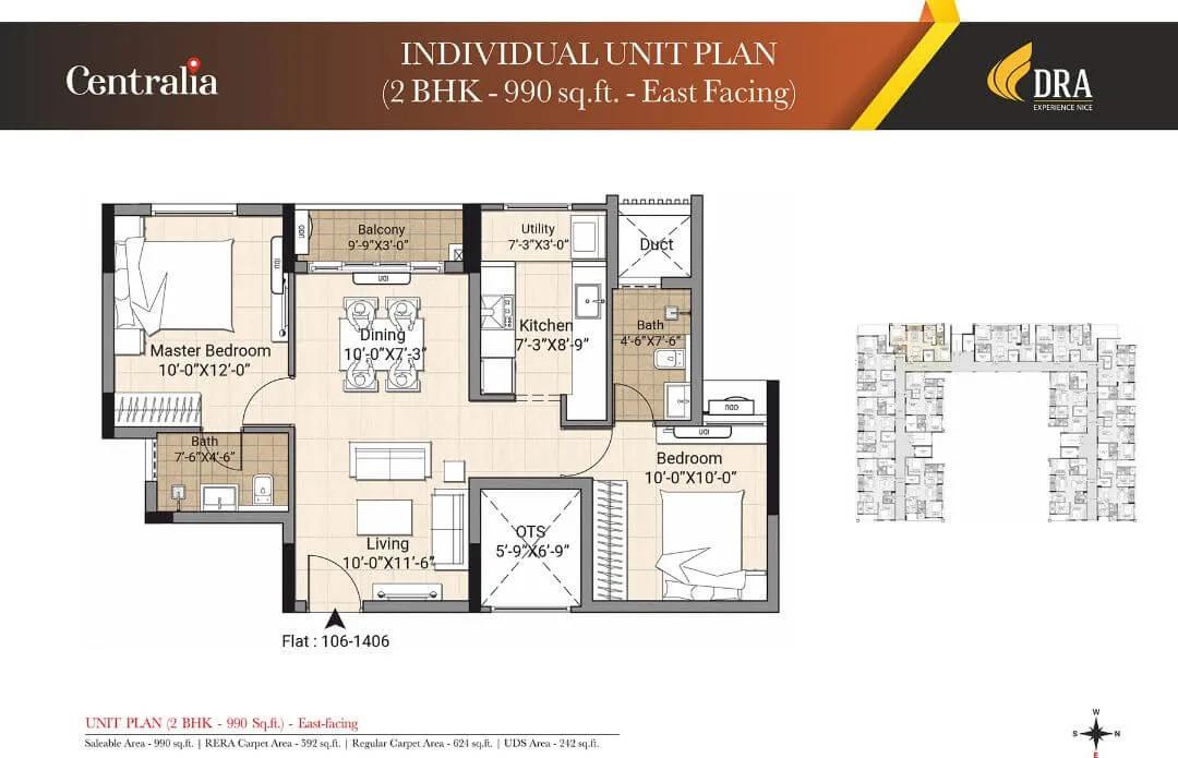 DRA Centralia 2 BHK floor plan