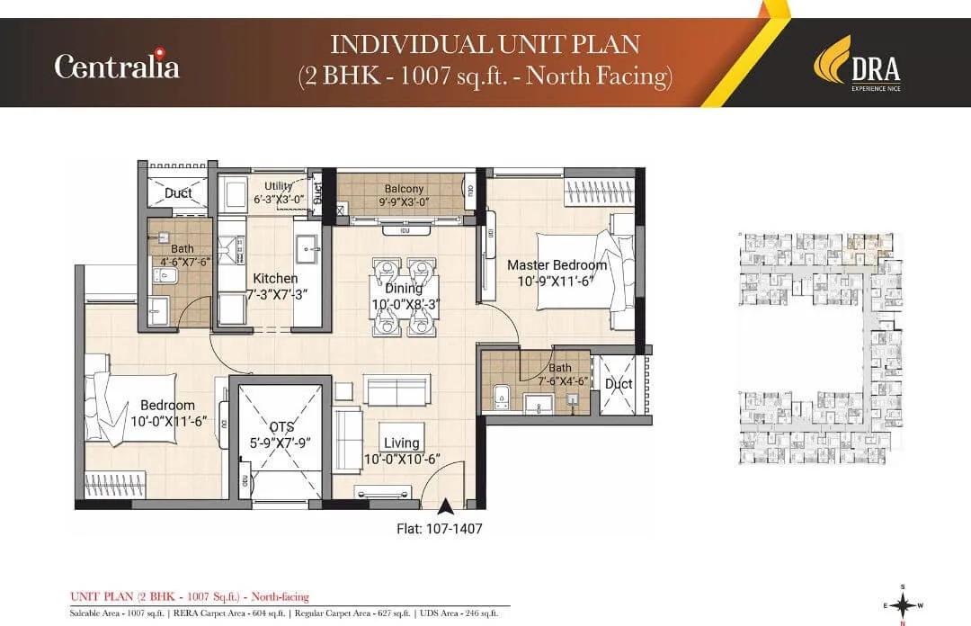 DRA Centralia 2 BHK floor plan