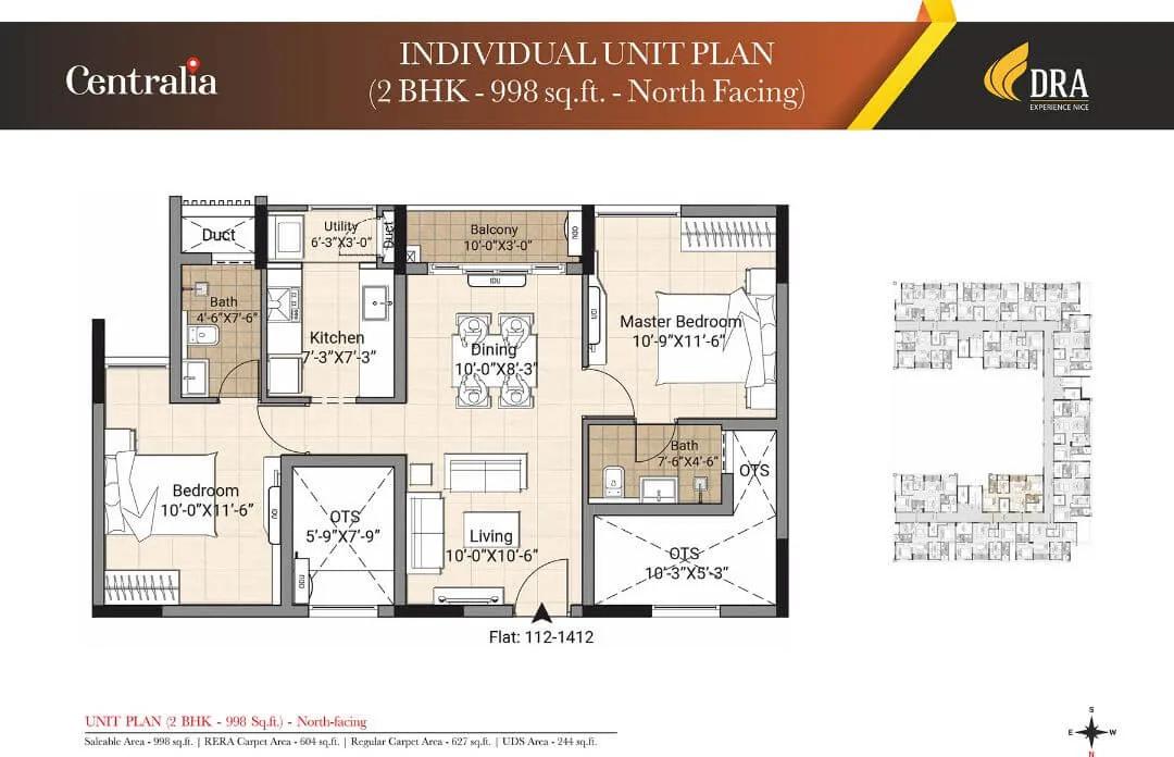 DRA Centralia 2 BHK floor plan