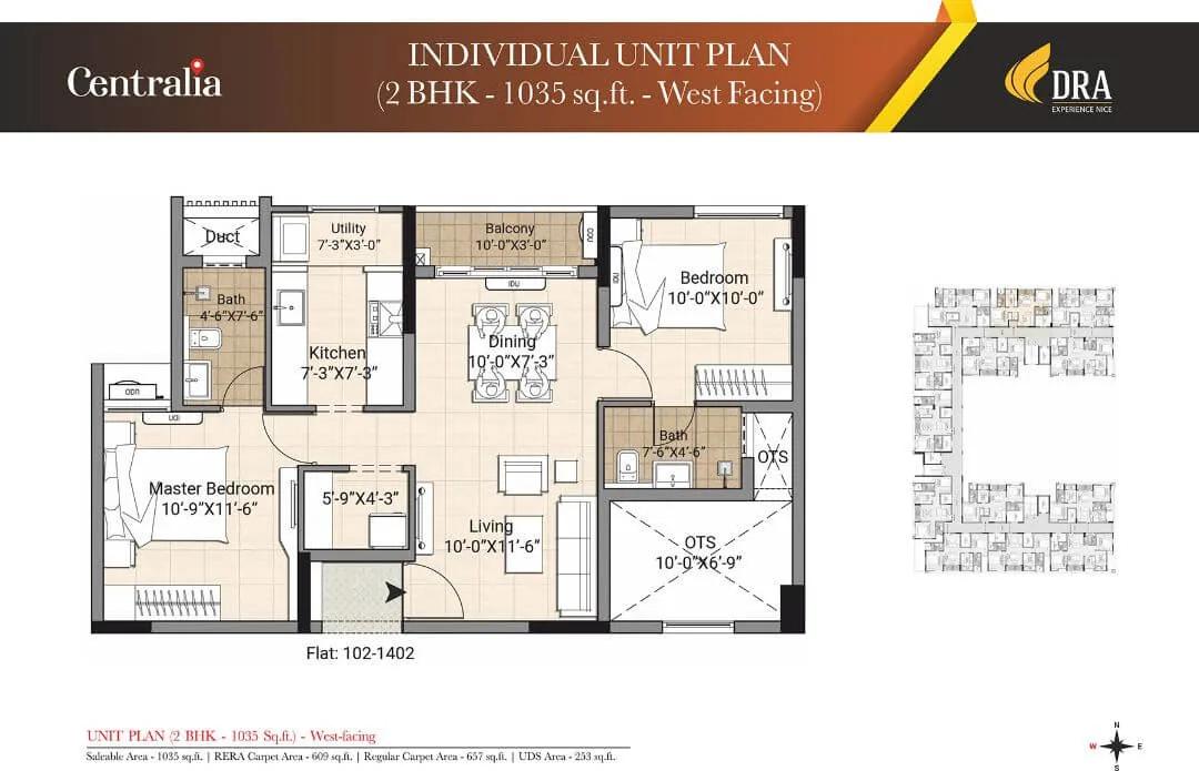 DRA Centralia 2 BHK floor plan