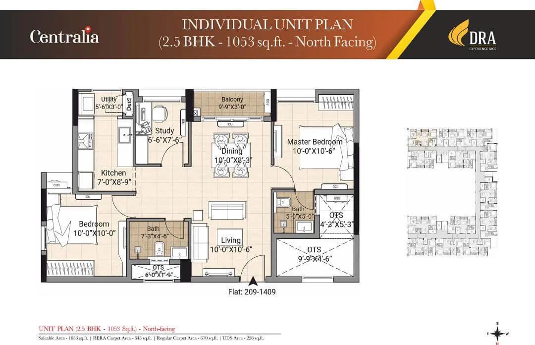 DRA Centralia 2.5 BHK floor plan