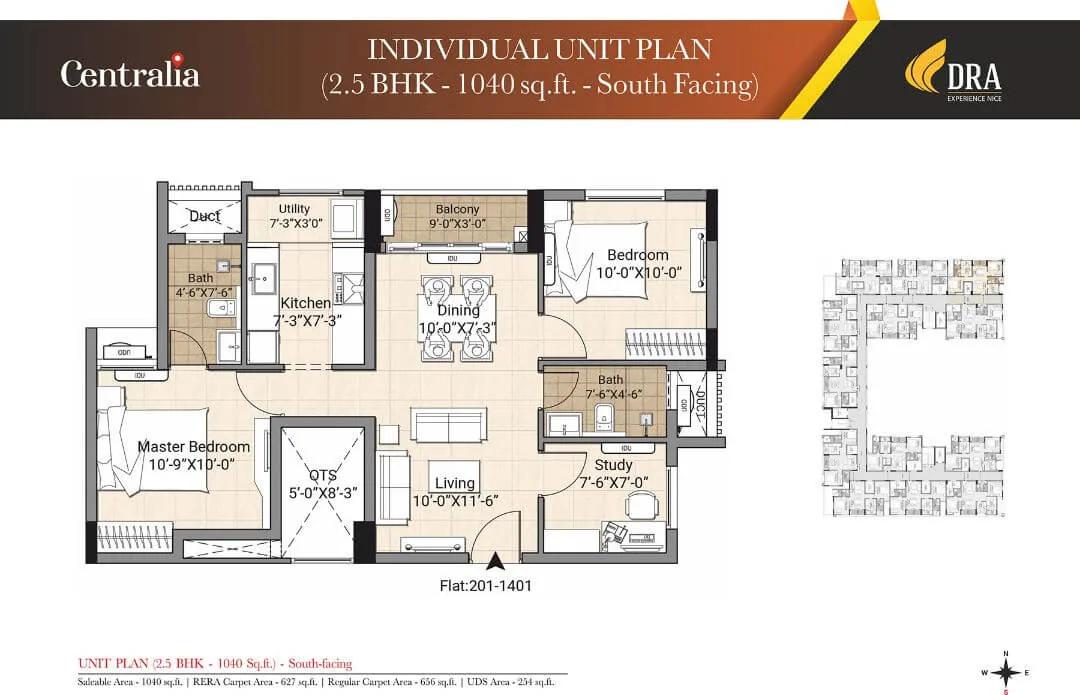 DRA Centralia 2.5 BHK floor plan