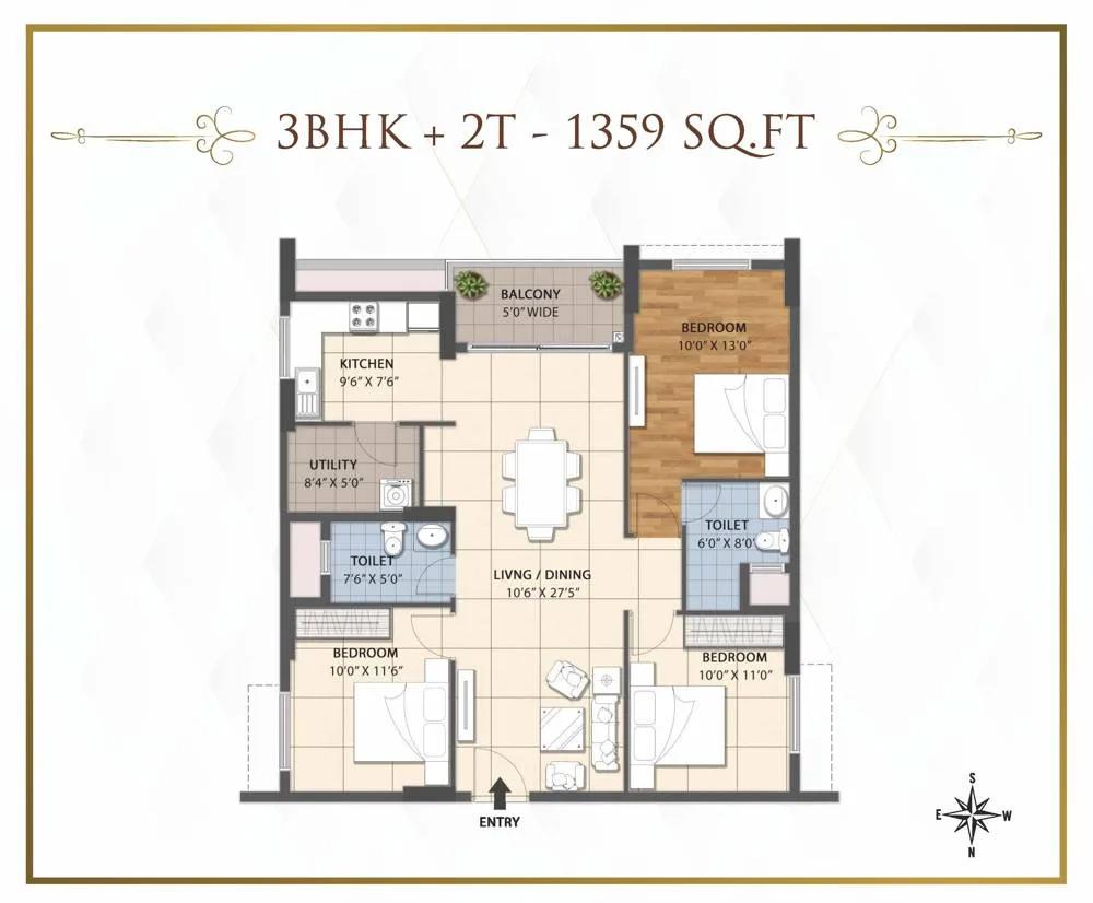 RWD Grand Corridor 3 BHK floor plan