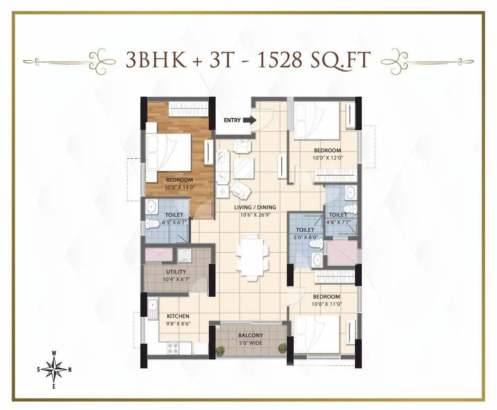 RWD Grand Corridor 3 BHK floor plan