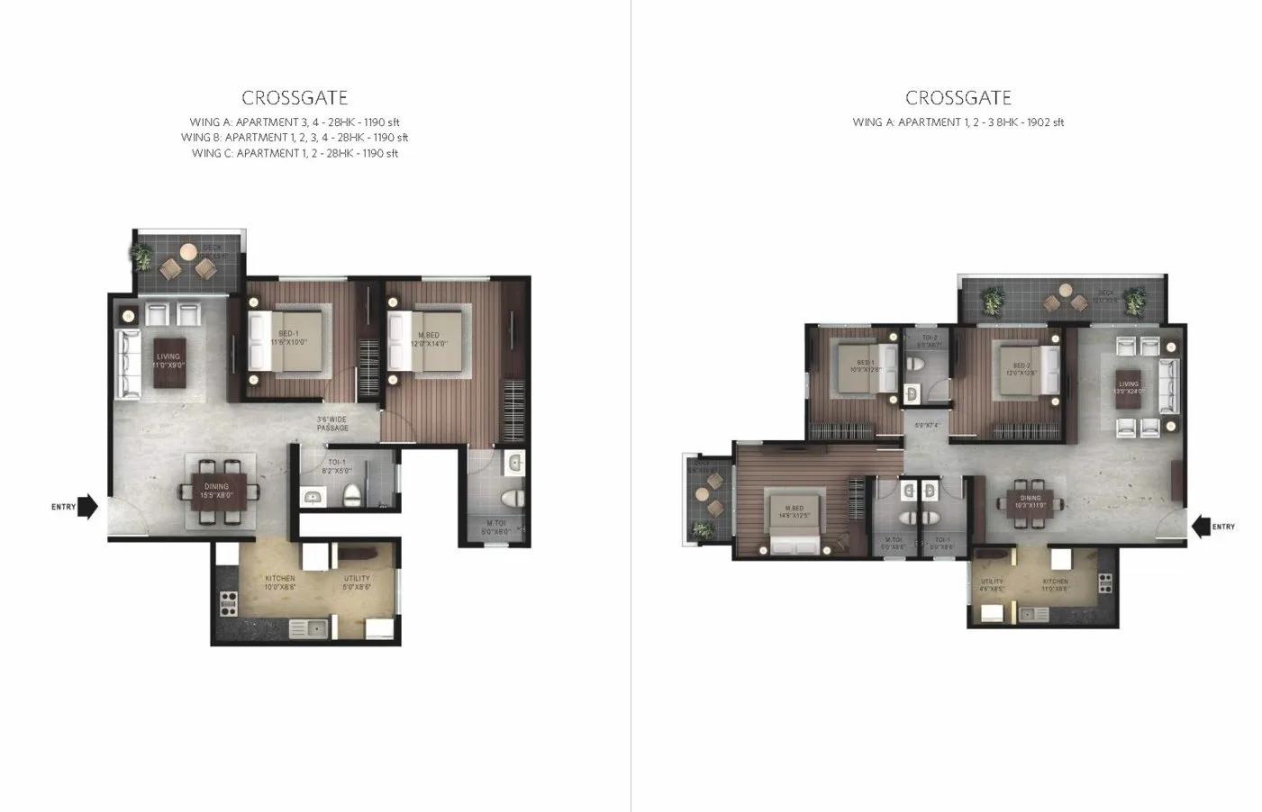 Hiranandani Devanahalli Apartments 2 BHK floor plan, about 1,190 sq ft