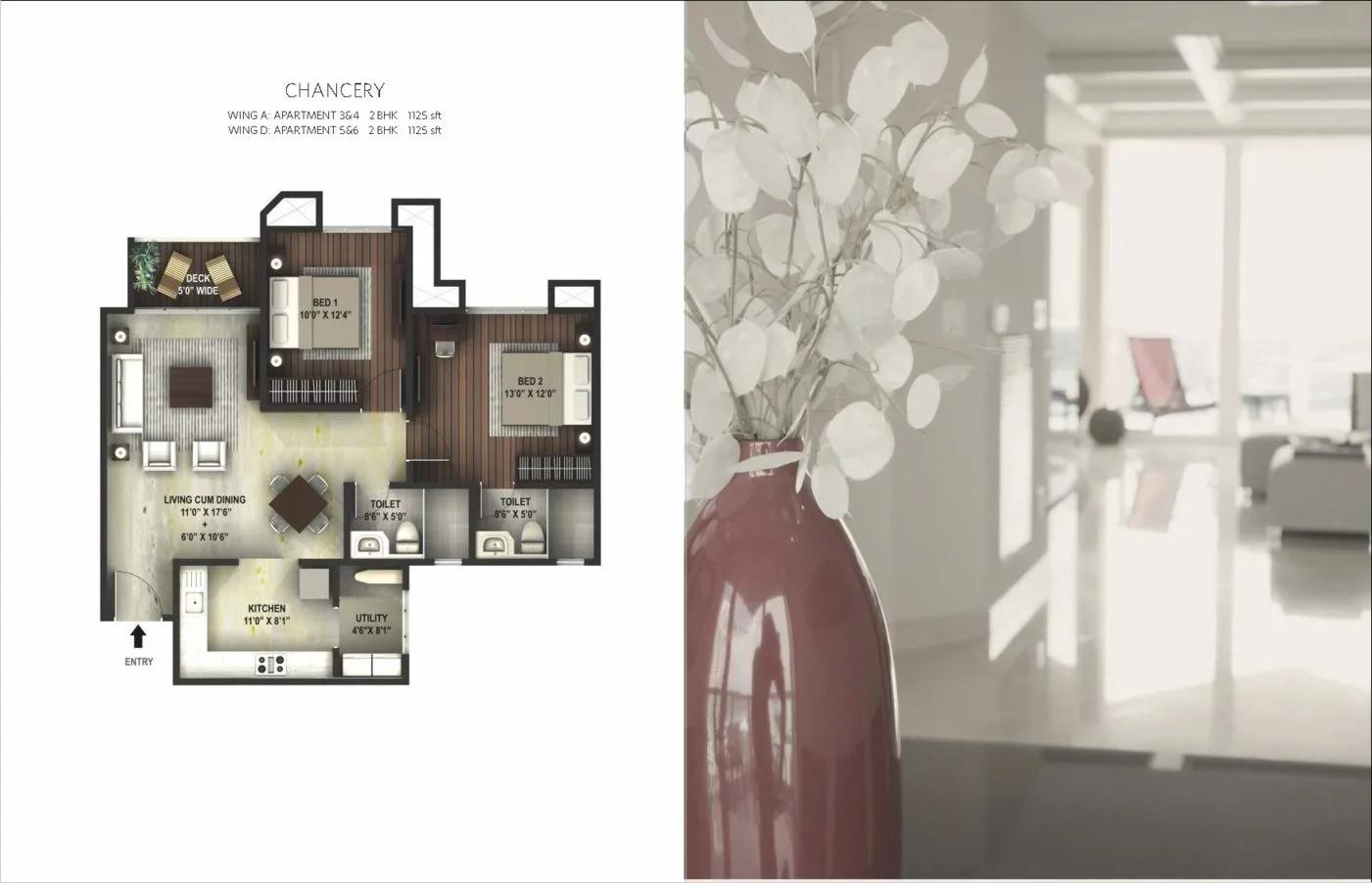 Hiranandani Devanahalli Apartments 2 BHK floor plan, about 1,125 sq ft