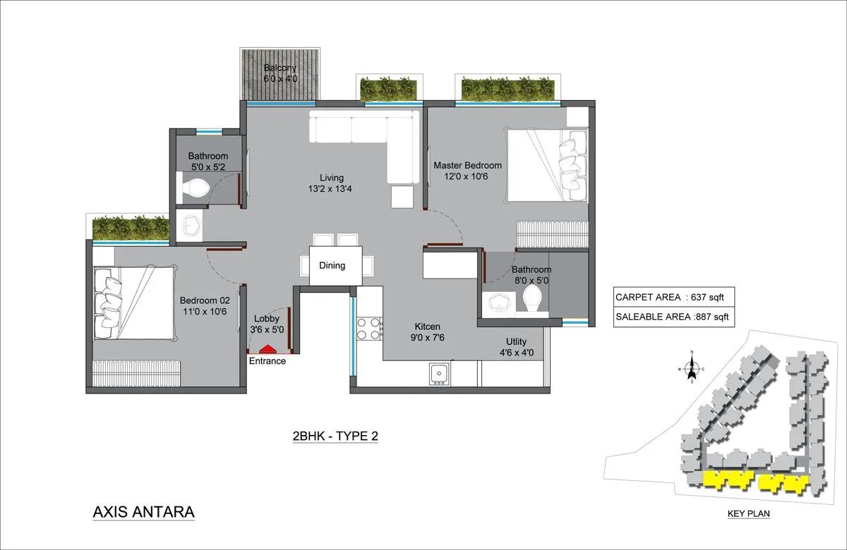 Axis Antara 2 BHK floor plan