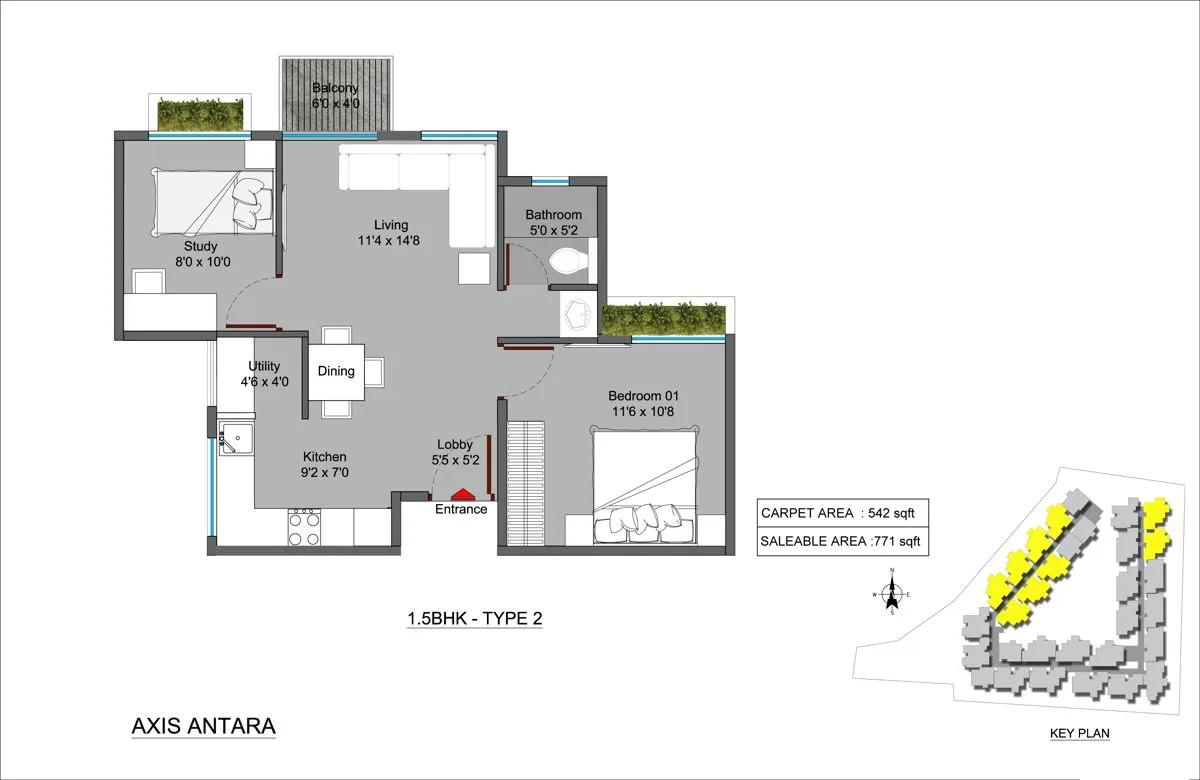 Axis Antara 1.5 BHK floor plan