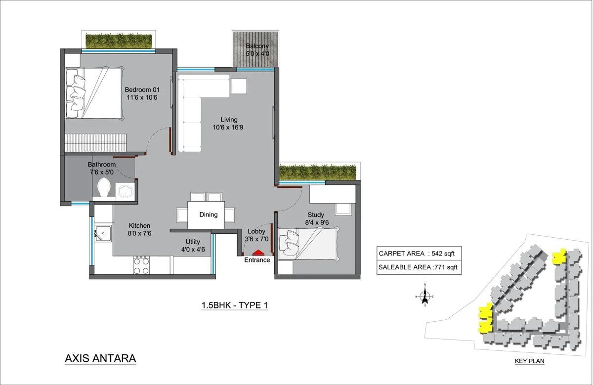 Axis Antara 1.5 BHK floor plan
