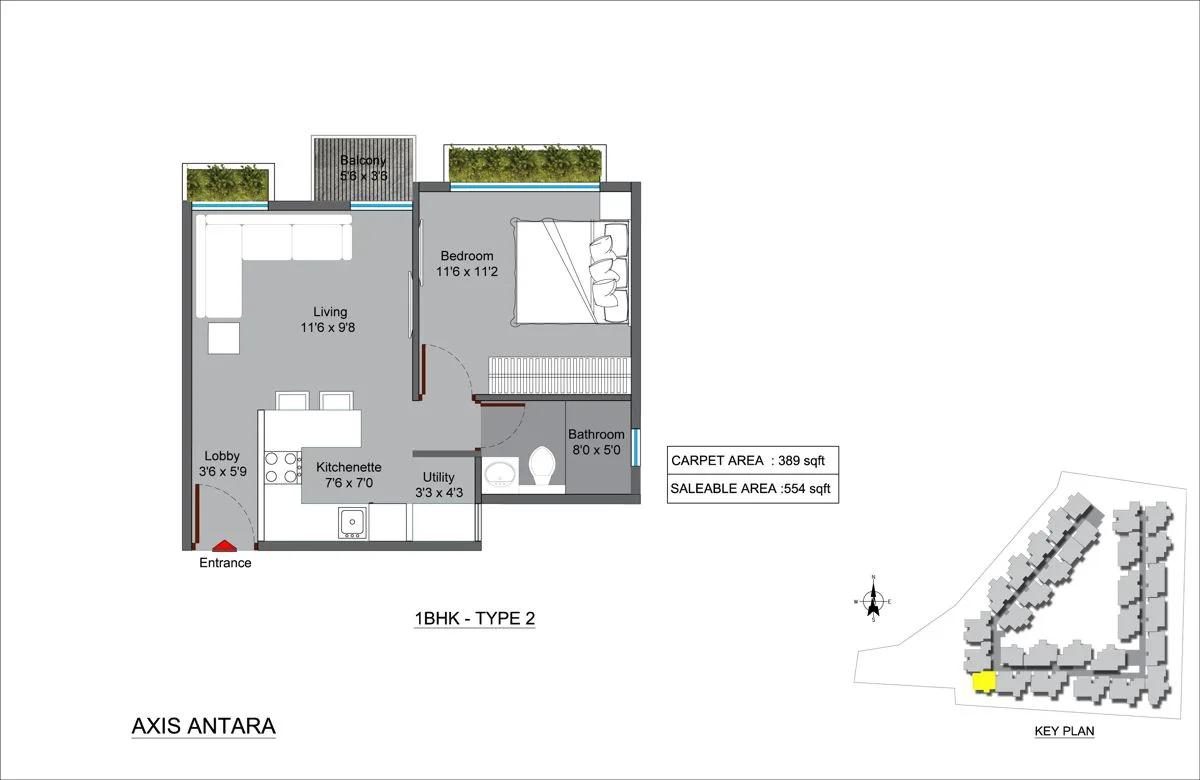 Axis Antara 1 BHK floor plan