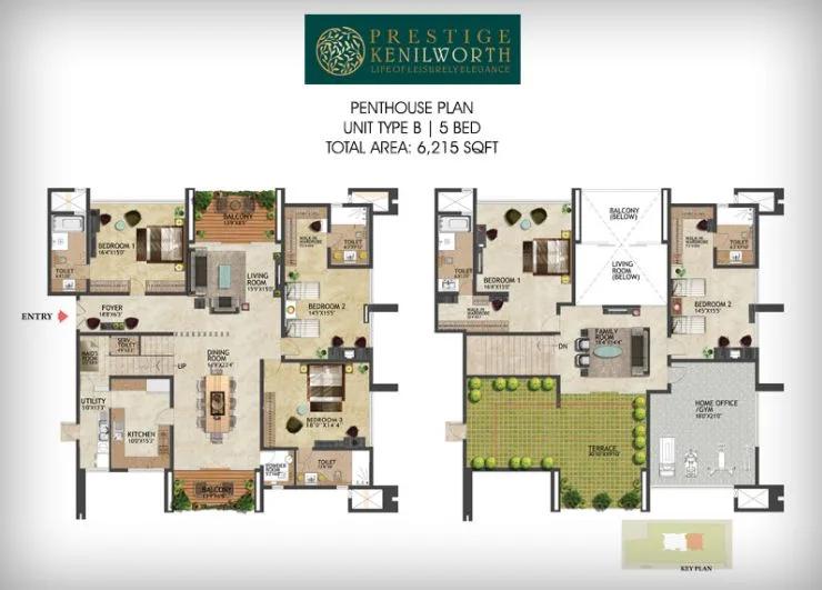Prestige Kenilworth 5 BHK floor plan, about 6,215 sq ft