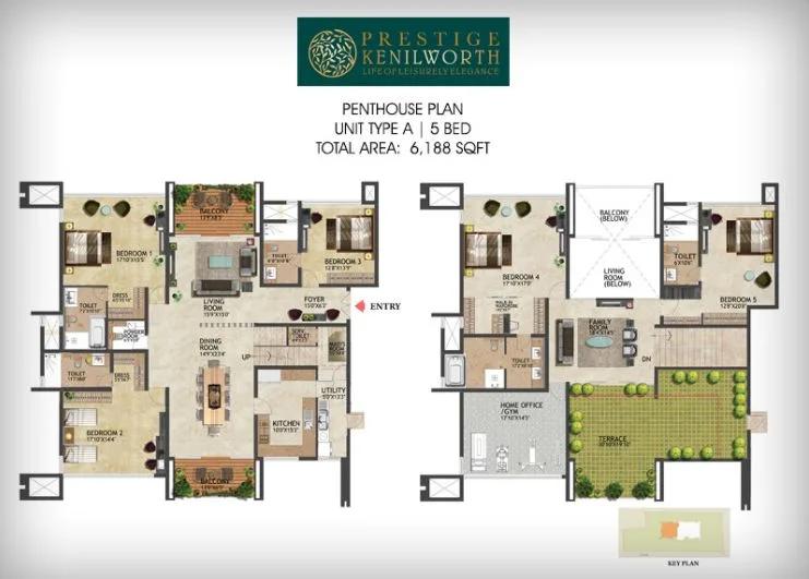 Prestige Kenilworth 5 BHK floor plan, about 6,188 sq ft
