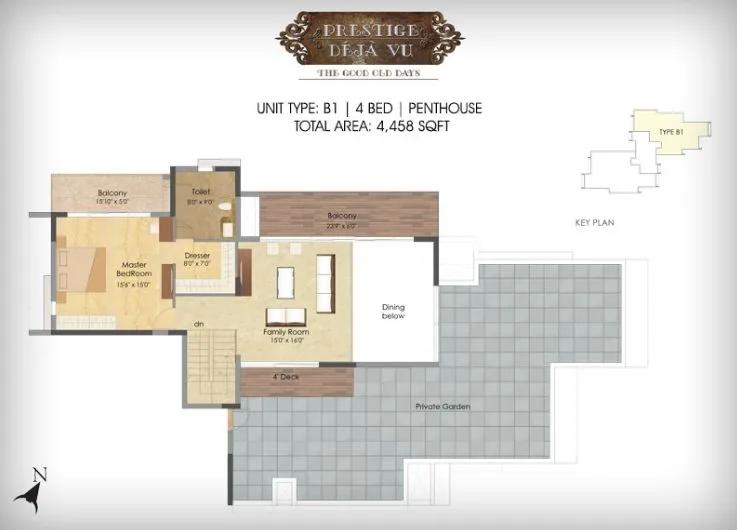 Prestige Deja Vu 4 BHK floor plan, about 4,458 sq ft
