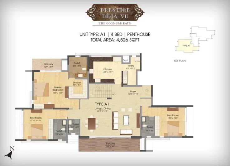 Prestige Deja Vu 4 BHK floor plan, about 4,526 sq ft