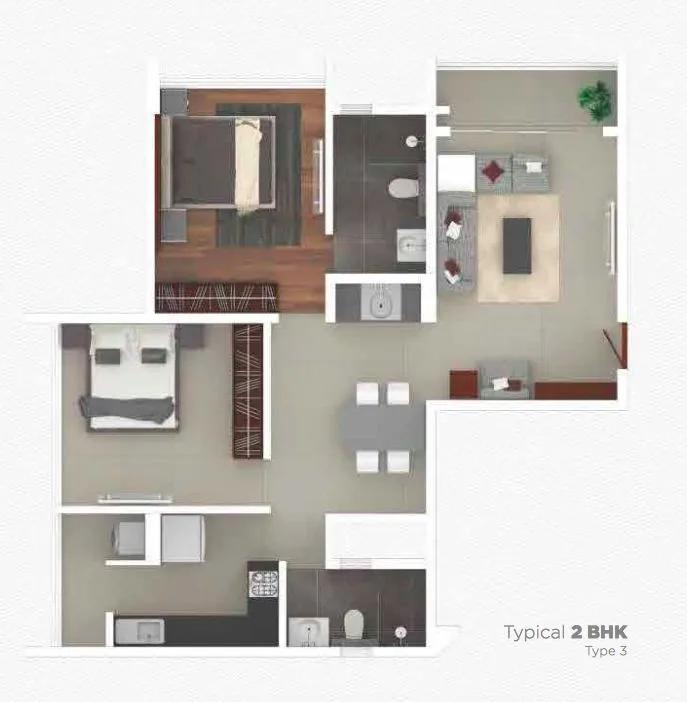 Rohan Iksha 2 BHK floor plan
