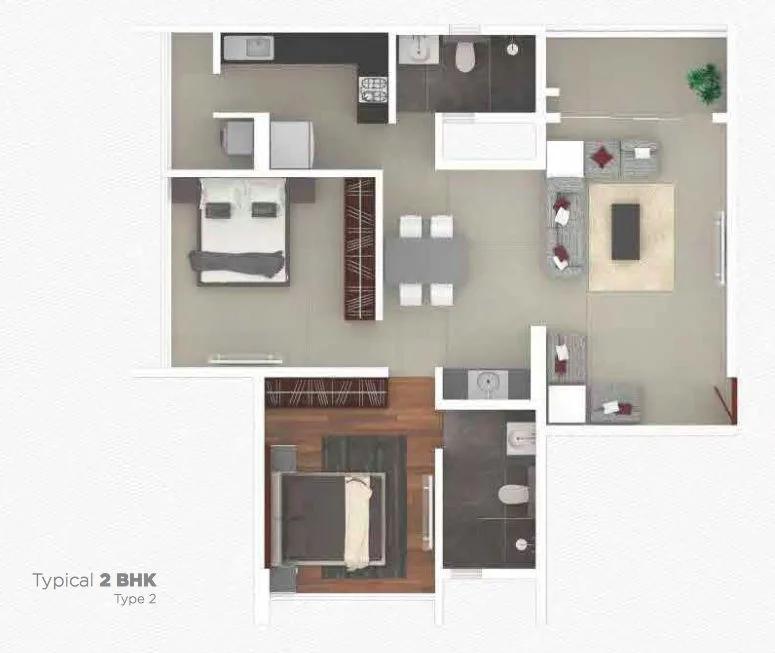 Rohan Iksha 2 BHK floor plan