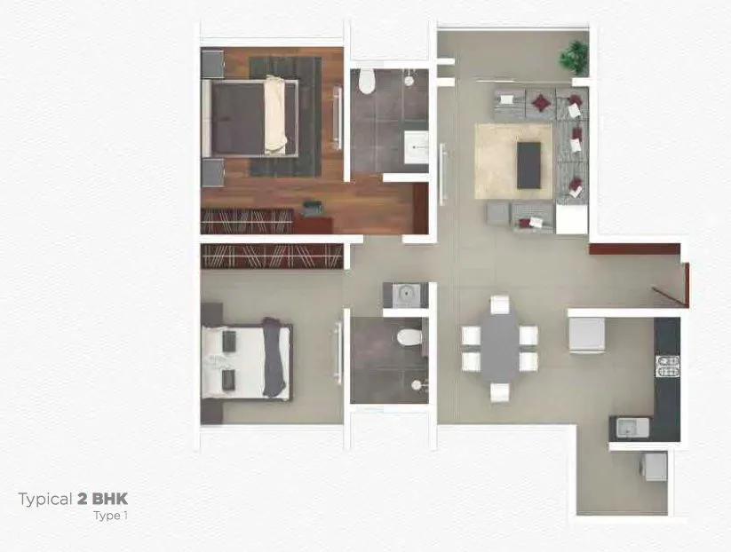 Rohan Iksha 2 BHK floor plan