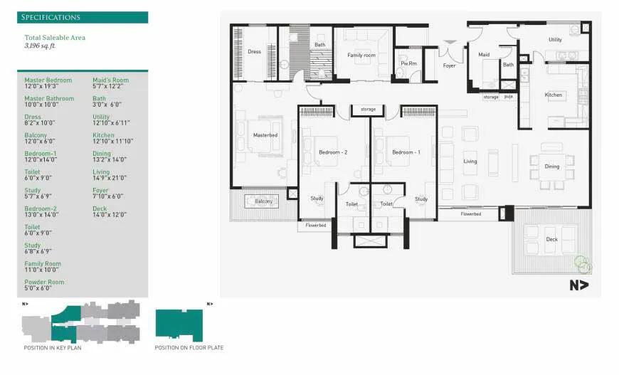 La Palazzo 3 BHK floor plan, about 3,196 sq ft