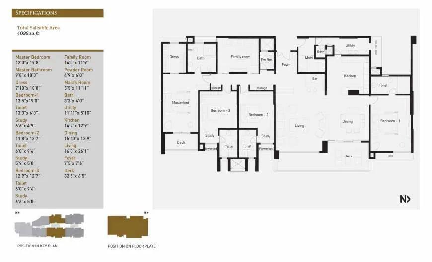 La Palazzo 4 BHK floor plan, about 4,099 sq ft