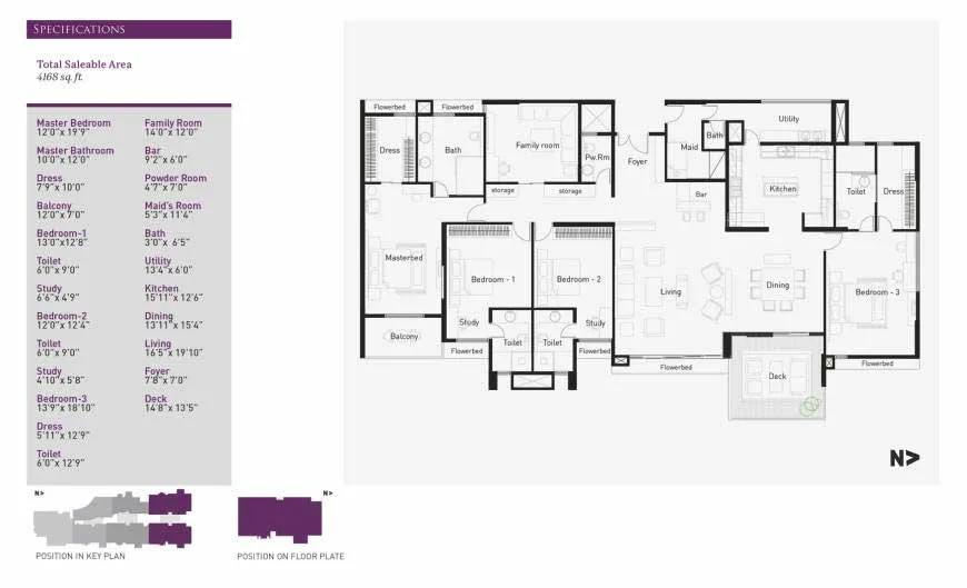 La Palazzo 4 BHK floor plan, about 4,168 sq ft